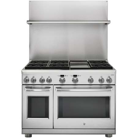 GE 30-36 Inch Adjustable Height Backsplash with Shelf for 48 Inch Wide Ranges Stainless Steel