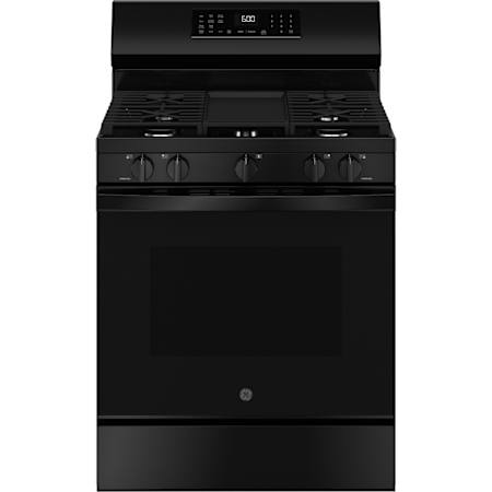 GE 30 Inch Wide 5.3 Cu. Ft. Free Standing Gas Range with Convection and No Preheat Air Fry Black