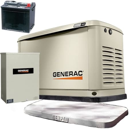 Generac Guardian Series 10kW (120 / 240V) Single-Phase Air Cooled Multi-Fuel Standby Generator with 100a Automatic Transfer Switch, Wi-Fi, Pad, Battery N/A