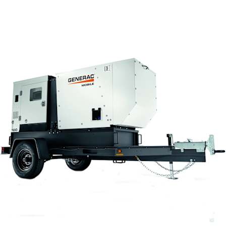 Generac 80kW (Prime) / 85kW (Standby) Multi-Voltage Skid-Mount Diesel Generator (John Deere Engine) with Single-Axle Trailer N/A