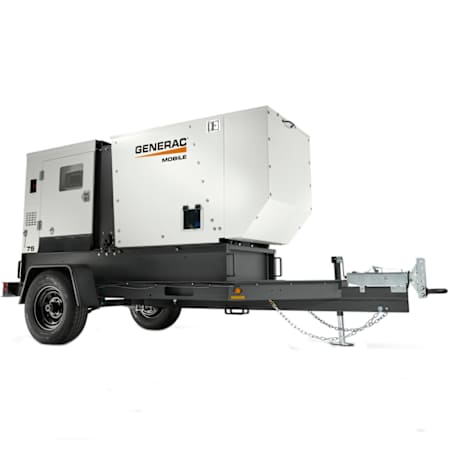Generac 60kW (Prime) / 68kW (Standby) Multi-Voltage Skid-Mount Diesel Generator (John Deere Engine) with Single-Axle Trailer N/A
