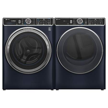 GE Profile 28 Inch Wide 5.3 Cu. Ft. Front Load Washer and 28 Inch Wide 7.8 Cu. Ft. Electric Dryer Laundry Pair Sapphire Blue