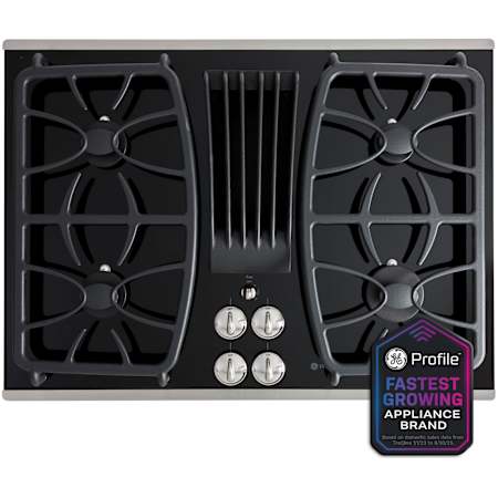 GE Profile 30 Inch Wide 4 Burner Natural Gas Cooktop with Trim and Downdraft Exhaust Stainless Steel