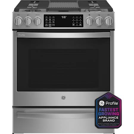 GE Profile Profile 30 Inch Wide 5.6 Cu. Ft. Slide In Gas Range with Convection Oven and No Preheat Air Fry Stainless Steel