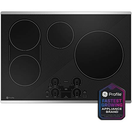 GE Profile 30 Inch Wide 4 Burner Electric Cooktop with Trim and Precision Temperature Control Stainless Steel on Black
