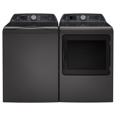 GE Profile 28 Inch Wide 5.3 Cu. Ft. Top Load Washer and 27 Inch Wide 7.4 Cu. Ft. Gas Dryer Laundry Pair with Smart Wash and Rinse and Sensor Dry Diamond Gray