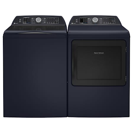 GE Profile 28 Inch Wide 5.3 Cu. Ft. Top Load Washer and 27 Inch Wide 7.3 Cu. Ft. Gas Dryer Laundry Pair Sapphire Blue