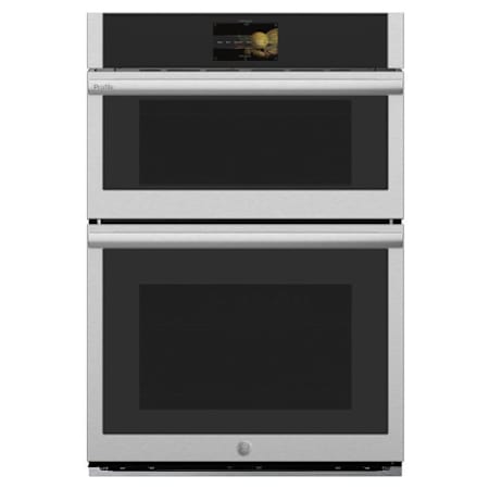 GE Profile 30 Inch Combination Double Wall Oven with 4.7 cu. ft. Convection Oven 1.7 cu. ft. Advantium Speedcook Oven No Preheat Air Fry Steam Bake Self-clean with Sabbath Mode and Glass Touch Control Stainless Steel