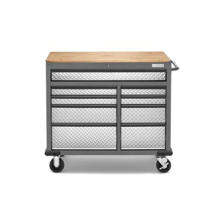 Gladiator Premier 41 Inch 9 Drawer Mobile Tool Workbench with Solid Wood Top Hammered Granite