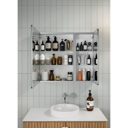 Glass Warehouse Yana 30" x 26" Frameless Double Door Medicine Cabinet Brushed Aluminum
