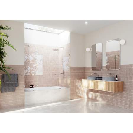 Glass Warehouse Stellar 58-1/4" High x 69-1/2" Wide Hinged Frameless Tub Door with Clear Glass Brushed Nickel