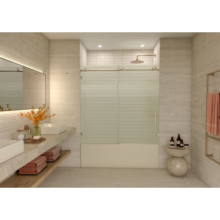 Glass Warehouse Galaxy 60" High x 60" Wide Sliding Frameless Shower Door with Ribbed Glass - Right Handed Brushed Bronze