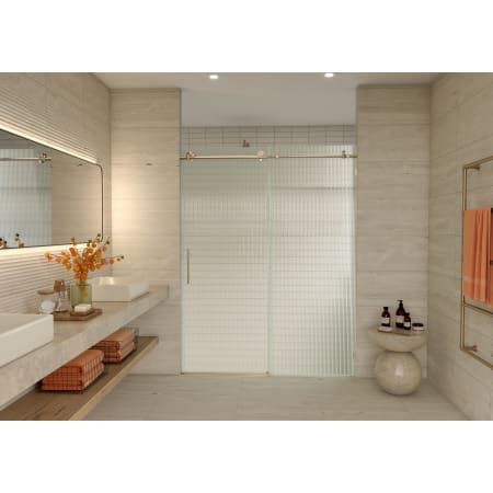 Glass Warehouse Galaxy 78" High x 60" Wide Sliding Frameless Shower Door with Ribbed Glass - Left Handed Brushed Bronze