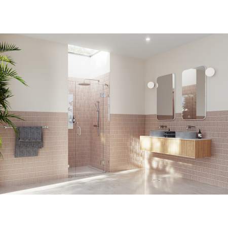 Glass Warehouse Stellar 78" High x 43" Wide Hinged Frameless Shower Door with Clear Glass Brushed Nickel