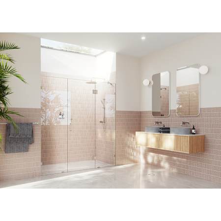 Glass Warehouse Stellar 78" High x 67-1/2" Wide Hinged Frameless Shower Door with Clear Glass Brushed Nickel