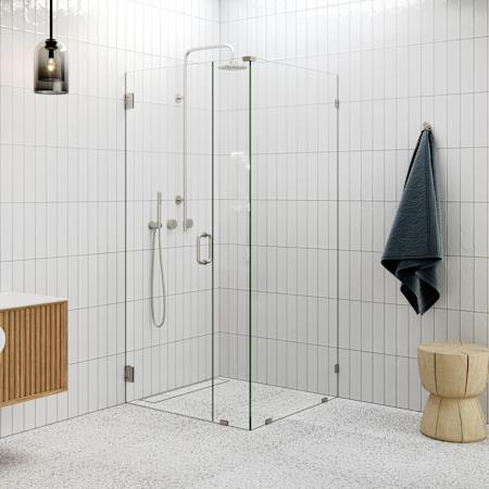 Glass Warehouse Illume 78" High x 38" Wide x 38-1/2" Deep Hinged Frameless Shower Enclosure with Clear Glass Glass Brushed Nickel