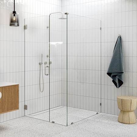 Glass Warehouse Illume 78" High x 40" Wide x 44-1/2" Deep Hinged Frameless Shower Enclosure with Clear Glass Glass Brushed Nickel