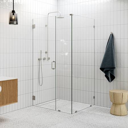 Glass Warehouse Illume 78" High x 45-1/2" Wide x 34-1/2" Deep Hinged Frameless Shower Enclosure with Clear Glass Glass Brushed Nickel