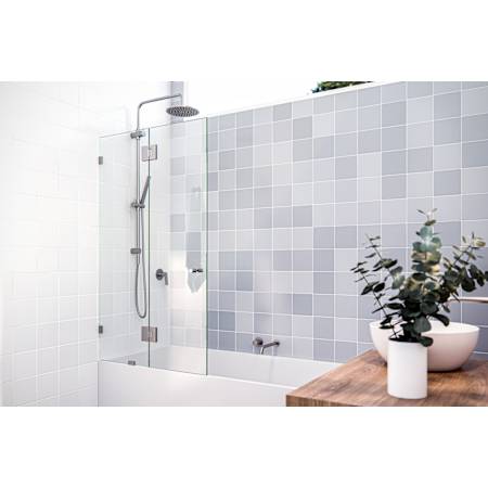 Glass Warehouse Halo 58" High x 34" Wide Hinged Frameless Tub Door with Clear Glass Brushed Nickel