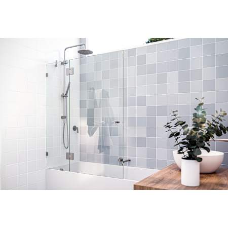 Glass Warehouse Halo 58" High x 48-1/2" Wide Hinged Frameless Tub Door with Clear Glass Brushed Nickel