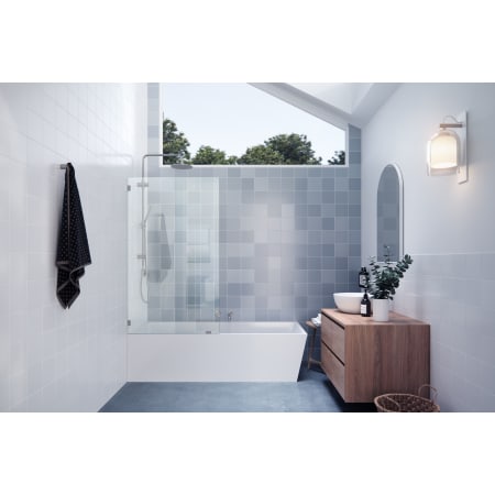 Glass Warehouse Vela 58-1/4" High x 33-1/2" Wide Shower Screen Frameless Tub Door with Clear Glass Brushed Nickel