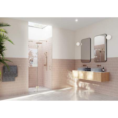Glass Warehouse Halo 78" High x 43" Wide Hinged Frameless Shower Door with Clear Glass Brushed Bronze