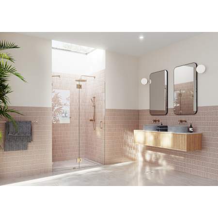 Glass Warehouse Halo 78" High x 53-1/4" Wide Hinged Frameless Shower Door with Clear Glass Brushed Bronze
