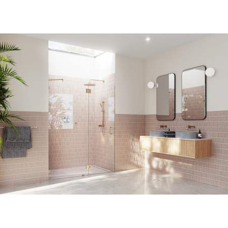 Glass Warehouse Halo 78" High x 56-3/4" Wide Hinged Frameless Shower Door with Clear Glass Brushed Bronze