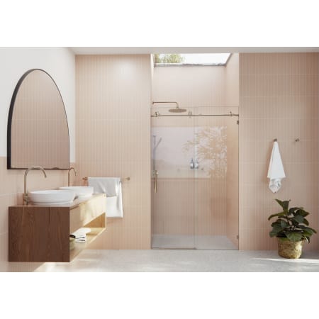 Glass Warehouse Eclipse 78" High x 48" Wide Sliding Frameless Shower Door with Clear Glass Brushed Bronze