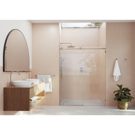 Glass Warehouse Eclipse 78" High x 56" Wide Sliding Frameless Shower Door with Clear Glass Brushed Bronze