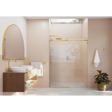 Glass Warehouse Eclipse 78" High x 64" Wide Sliding Frameless Shower Door with Clear Glass Satin Brass
