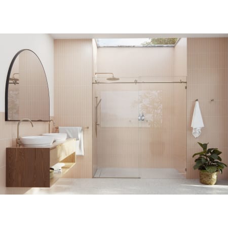 Glass Warehouse Eclipse 78" High x 72" Wide Sliding Frameless Shower Door with Clear Glass Brushed Bronze