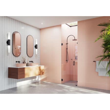 Glass Warehouse Illume 78" High x 33-1/4" Wide Hinged Frameless Shower Door with Clear Glass Matte Black