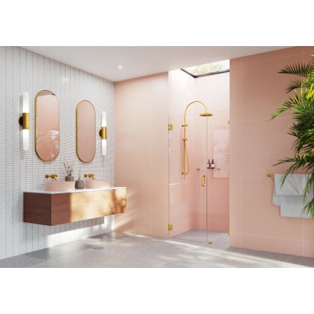 Glass Warehouse Illume 78" High x 44" Wide Hinged Frameless Shower Door with Clear Glass Satin Brass
