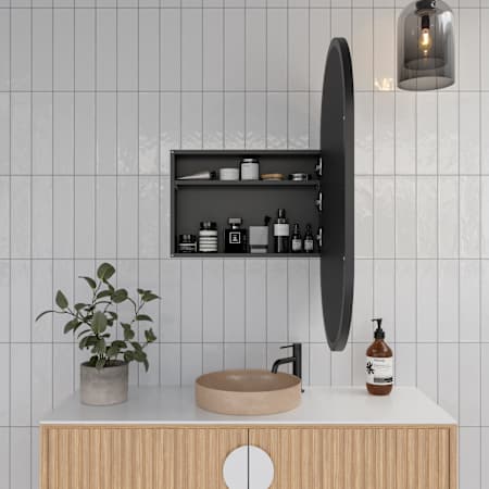 Glass Warehouse Nia 22" x 38" Framed Single Door Medicine Cabinet Matte Black