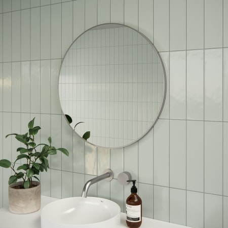 Glass Warehouse Leia 24" Diameter Contemporary Circular Framed Bathroom Wall Mirror Brushed Nickel
