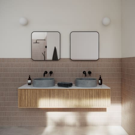 Glass Warehouse Trinity 22" W x 22" H Contemporary Square Framed Bathroom Wall Mirror Matte Black