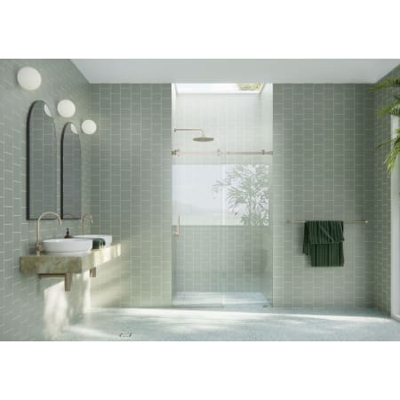 Glass Warehouse Astro 78" High x 52" Wide Sliding Frameless Shower Door with Clear Glass Brushed Bronze