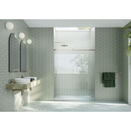 Glass Warehouse Astro 78" High x 56" Wide Sliding Frameless Shower Door with Clear Glass Brushed Bronze
