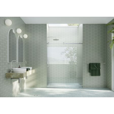 Glass Warehouse Astro 78" High x 64" Wide Sliding Frameless Shower Door with Clear Glass Brushed Nickel