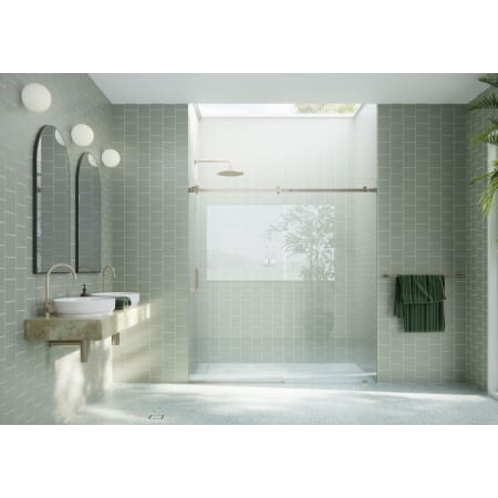 Glass Warehouse Astro 78" High x 68" Wide Sliding Frameless Shower Door with Clear Glass Brushed Bronze
