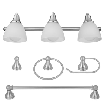 Globe Electric Estoril 5-Piece Bathroom Vanity Light Set with Towel Bar, Towel Ring, Robe Hook, and Toilet Paper Holder Brushed Steel
