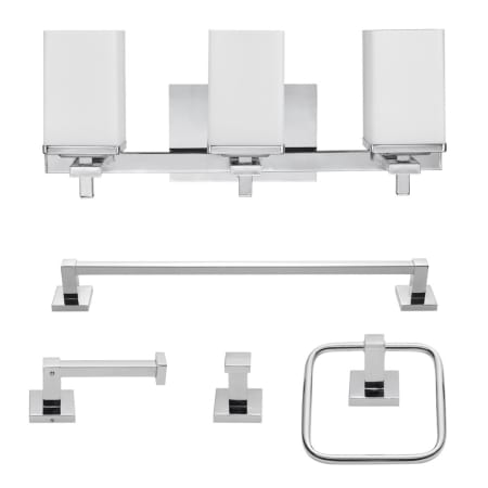 Globe Electric Finn 5-Piece All-In-One Bathroom Vanity Set - 3-Light Vanity Light, Towel Bar, Towel Ring, Robe Hook, and Toilet Paper Holder Polished Chrome