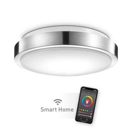 Globe Electric Globe Smart Collection Single Light 10" Wide LED Flush Mount Drum Smart Ceiling Fixture Brushed Nickel