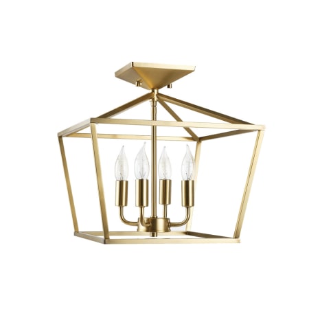 Globe Electric Sheldon 4 Light 14" Wide Semi-Flush Ceiling Fixture Brass