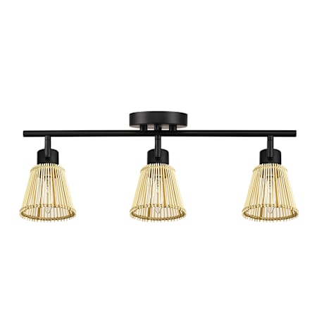 Globe Electric Sophia 3 Light 22" Wide Fixed Rail Linear Ceiling Fixture with Bamboo Shades Matte Black