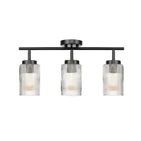 Globe Electric Marge 3 Light 22" Wide Fixed Rail Linear Ceiling Fixture with Ribbed Glass Shades Matte Black