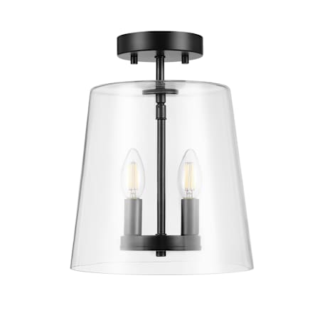 Globe Electric Dorothy 2 Light 10" Wide Semi-Flush Ceiling Fixture with Glass Shade Matte Black