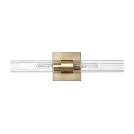 Globe Electric Richter 2 Light 18" Wide Bath Bar with Ribbed Glass Shades Matte Brass