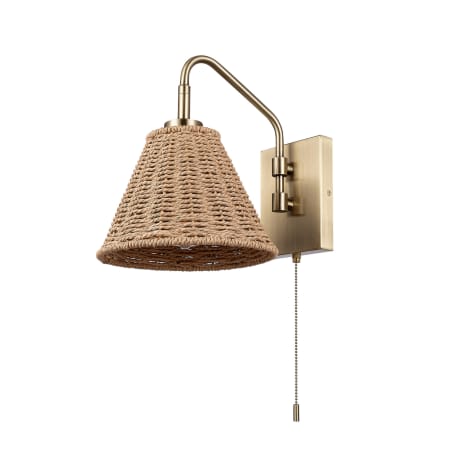Globe Electric Etienne 11" Tall Wall Sconce with Rattan Shade Matte Brass